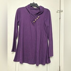Purple Long Sleeve Tunic with Button Detail